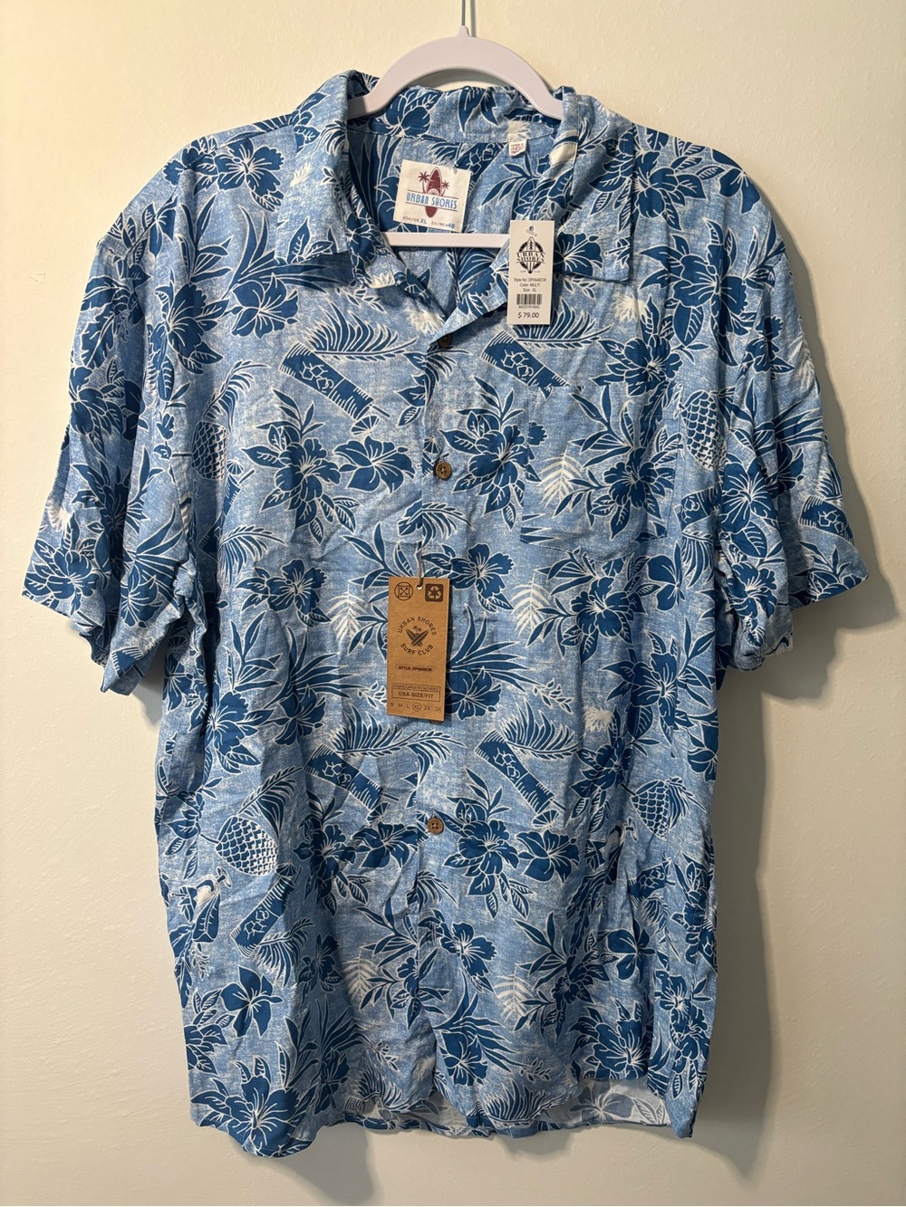 NWT Men’s Blue Palm Tree Print Floral Hawaiian Camp Shirt Medium